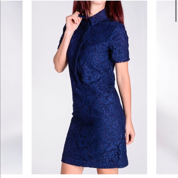 Burberry Dresses & Skirts - Burberry Ladies Navy Blue Floral Lace Shirt Dress